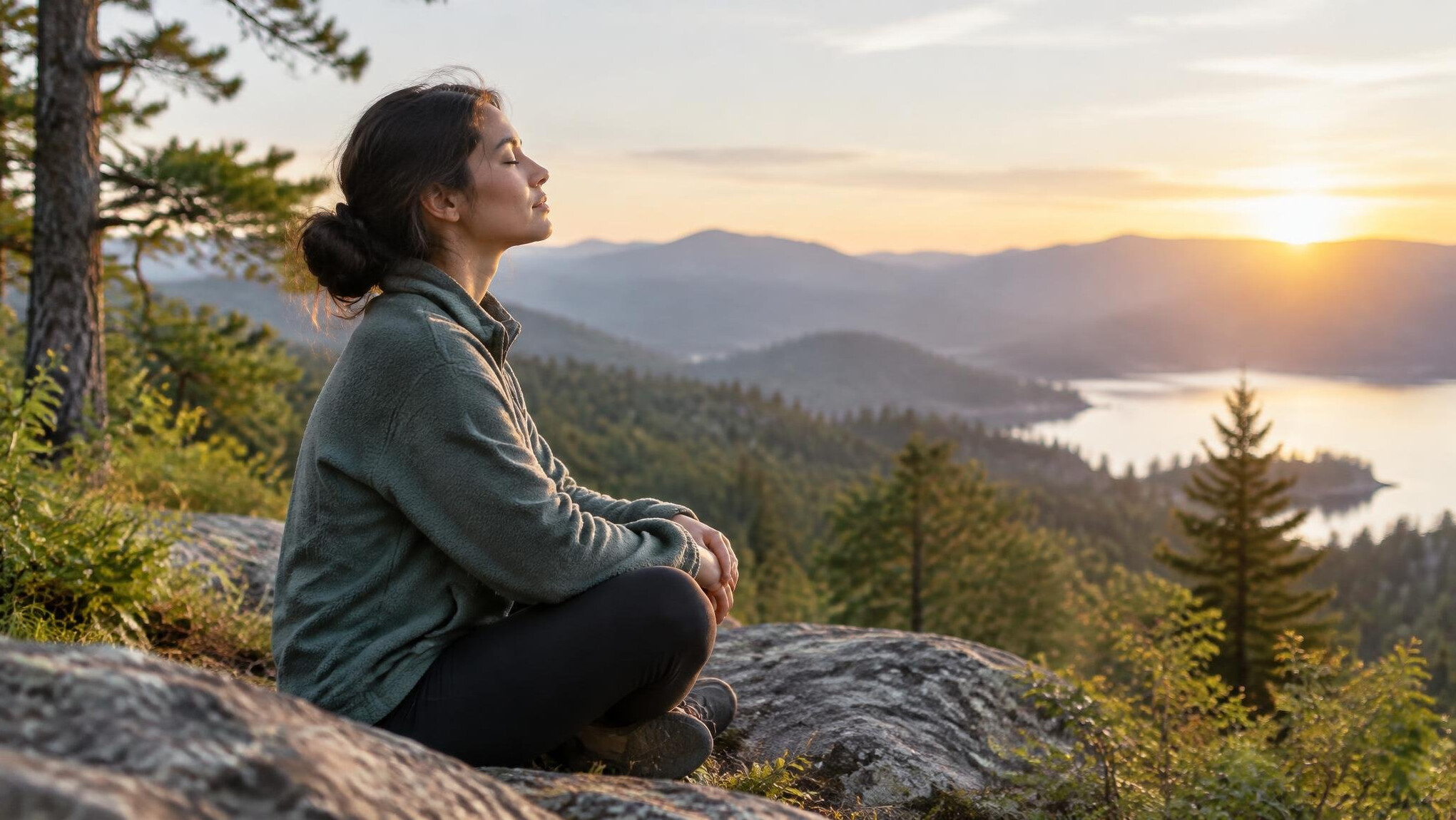 woman practicing mindfulness outdoors
